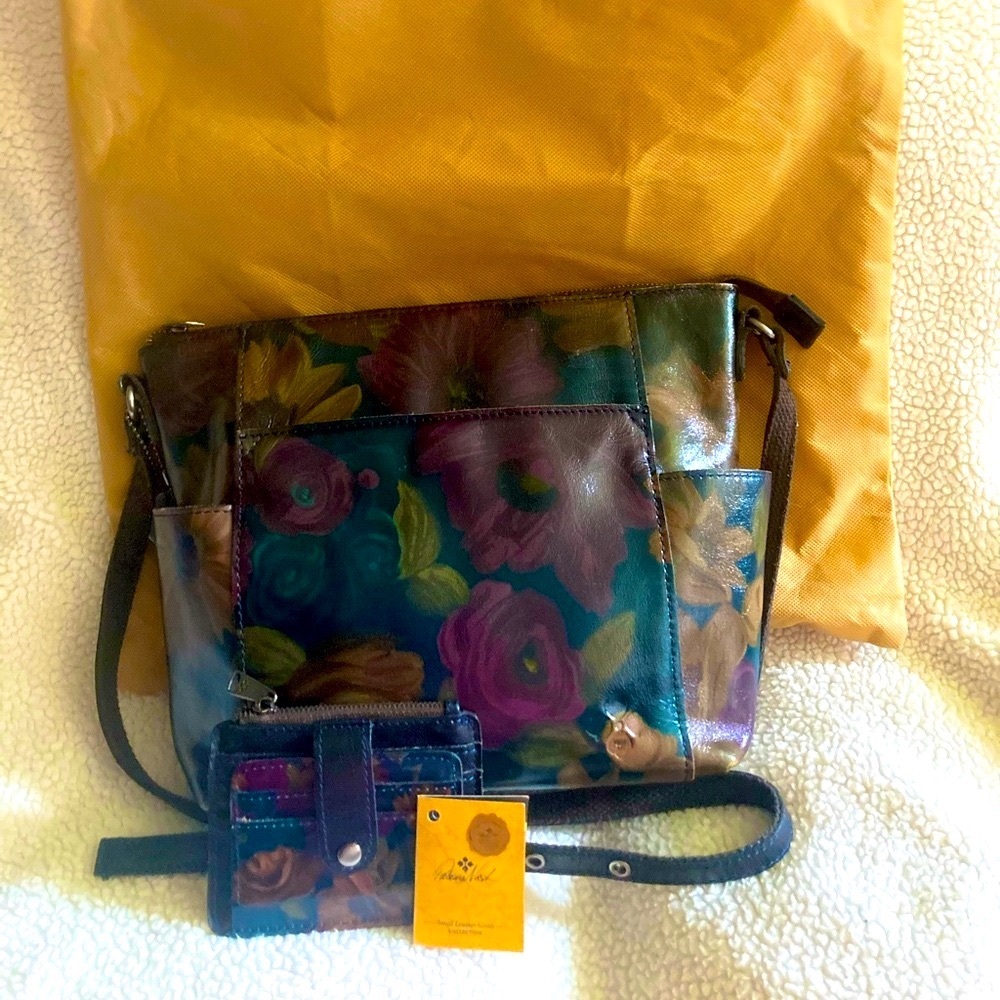Vintage Patricia Nash Peruvian Painting Floral Leather Crossbody Bag & Wallet - Picture 2 of 16